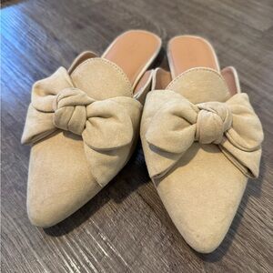 J. Crew Suede Tan Bow Slip-On Mules
